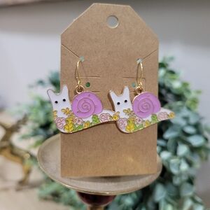 New 18k Gold Plated Cute Floral Snail Enamel Earrings Gift